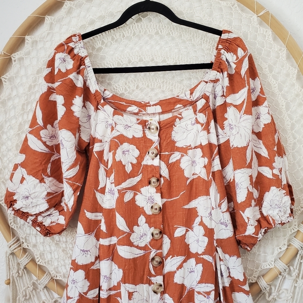 Linen Floral Square Neck Puff Sleeve Midi Dress /By Together sold by Lord&Taylor - Picture 8 of 11